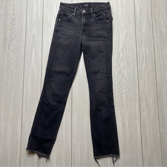 GRLFRND Women's High Waist Black Denim Naomi Straight Leg Raw Hem Jeans Size 23 - Picture 1 of 11